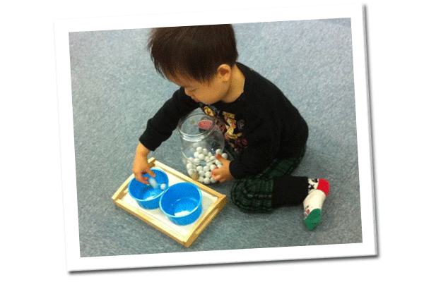 お皿の上の玉を数える知育活動